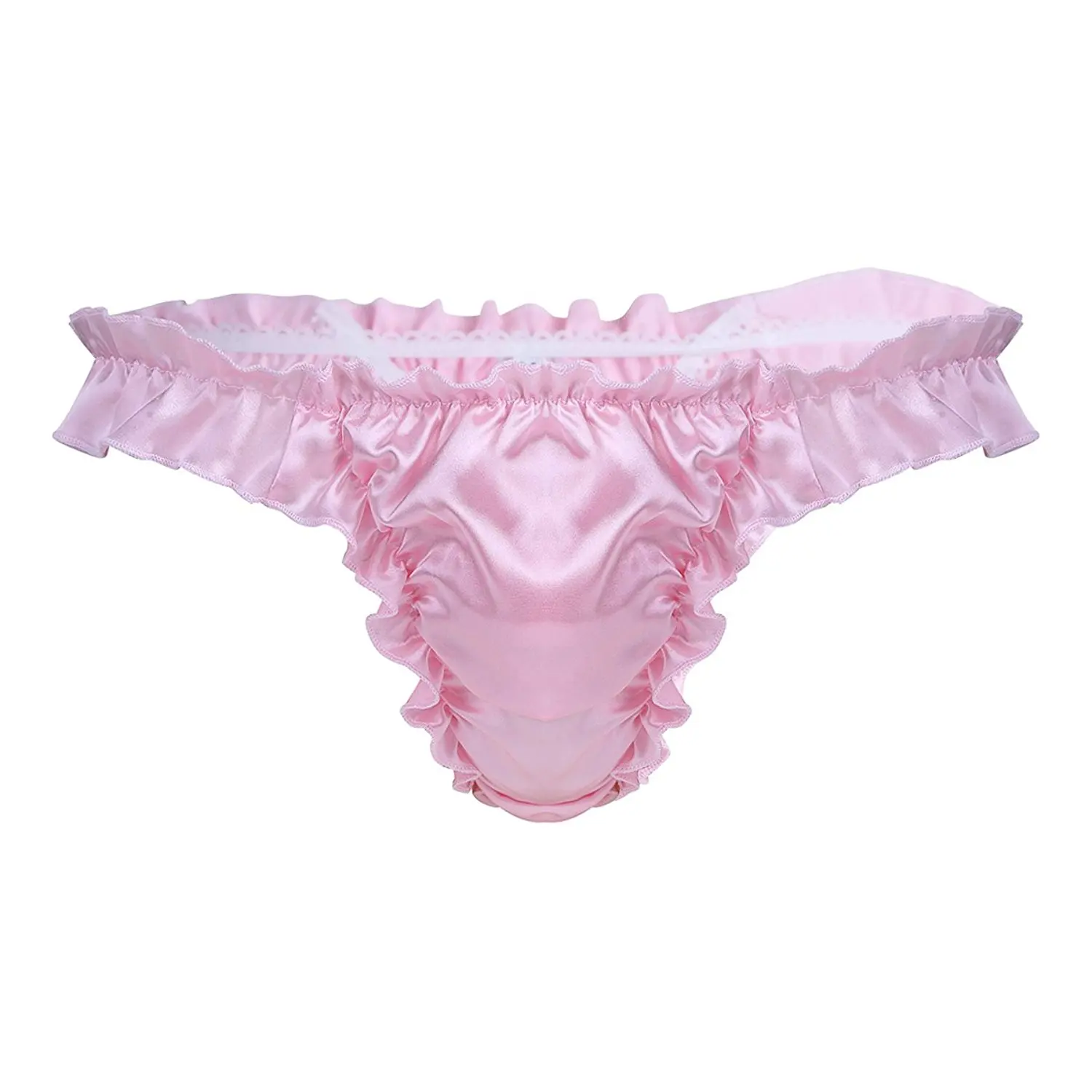 Buy Iefiel Mens Soft Satin Ruffled Frilly Silky Sissy Thong Briefs