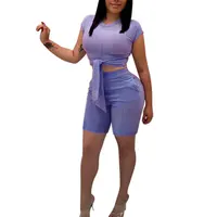 

90305-MX55 solid color women crop top short jumpsuit casual
