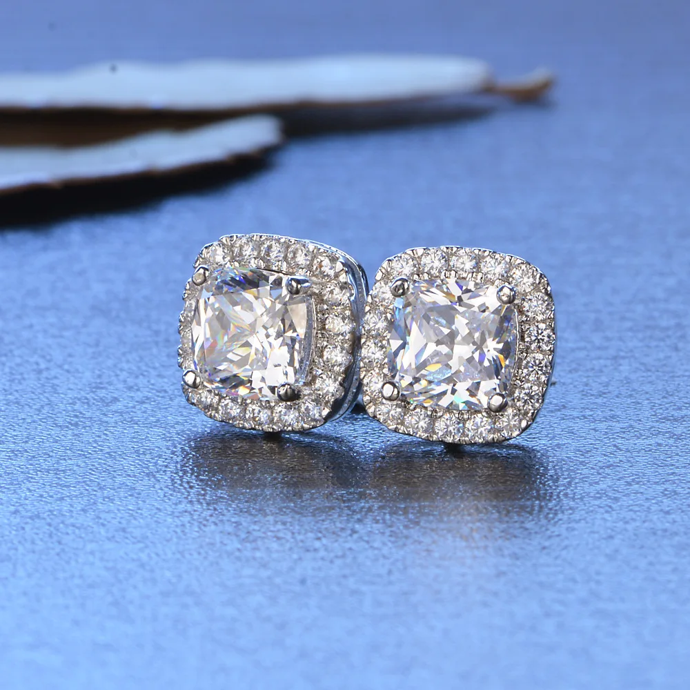

Square Zircon Plated 925 Sterling Silver/Brass Stud Earrings, Picture shows