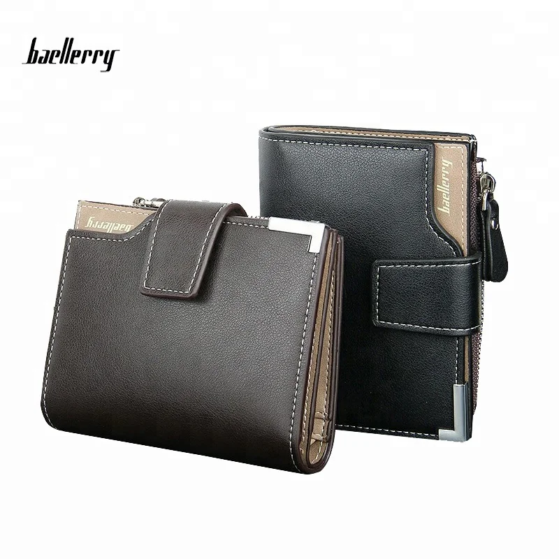 

Baellerry New 2017 Short Wallets PU Leather Brand Men Purse Men's Card Holder Coin Purses Pockets With Hasp Zipper Wallet, Black,coffee