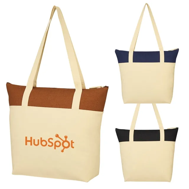 Custom logo printing reusable cotton canvas shopping bag with zipper