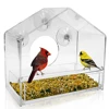 Weatherproof Design Large Crystal Clear Acrylic Window Bird Feeder With Sliding Feed Tray Drains Rain to Keep Bird Seed dry