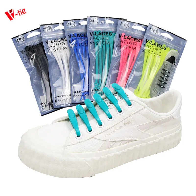 

V-LACES New Arrival No Tie Elastic Shoe Laces 14pcs per set Silicone Shoelaces Fast Delivery, 10 colors