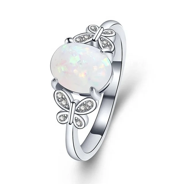 

Solid Silver Color Lovely Bow Rings for women With Opals Micro Inlay Full Cubic Zirconia Romantic Ring For Party Jewelry