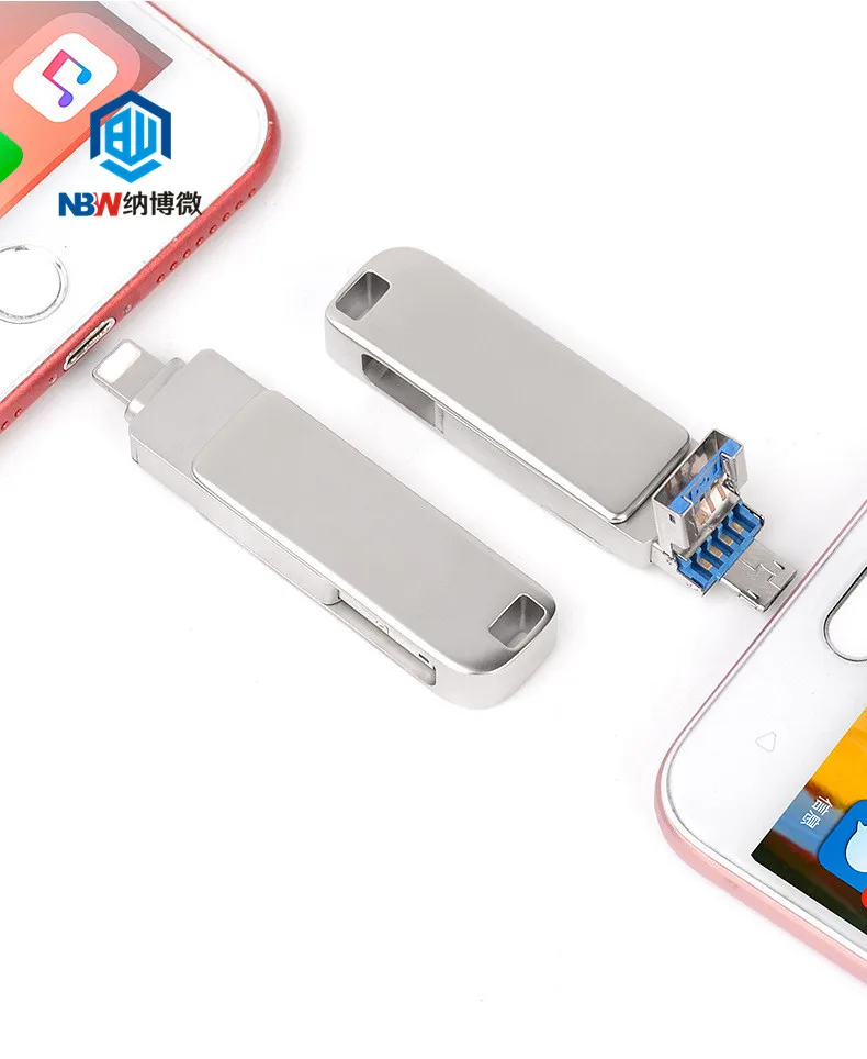 High Speed 32GB 64GB 128GB otg pendrive 3 IN 1 otg USB 3.0 flash drive for Iphone iPhone 8 8 Plus Iphone X android and PC