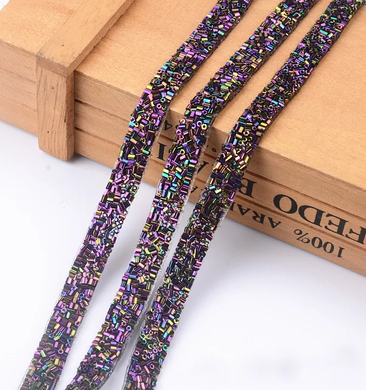 Designer material Glass beaded rhinestone lace trim fabric applique ribbon wrap diy collar bordered clothes Iron On 1cm