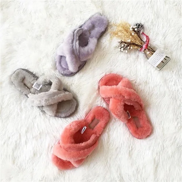 
Soft Sole Sheepskin Fur Warm Lining Flip Flop Slipper Women Winter 