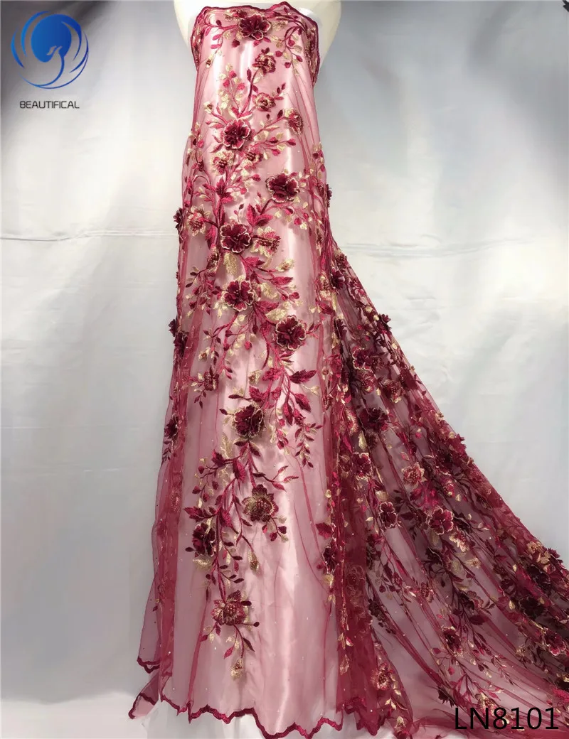 

Beautifical High quality african lace tulle lace fabric nigerian 3d lace fabric LN81, Customized