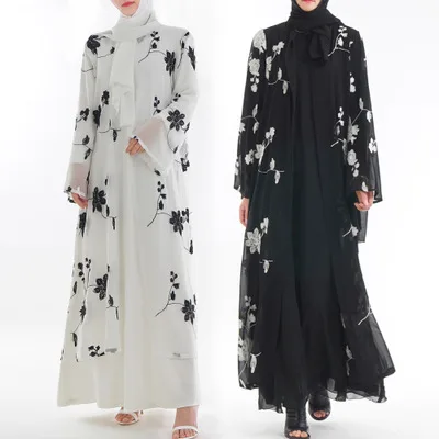

2019 new design beautiful islamic embroidery dubai style front open abaya