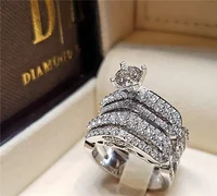 

Luxury Female White Round Zircon Ring Set Crystal Bridal Ring Wedding Jewelry Promise Engagement Rings For Women