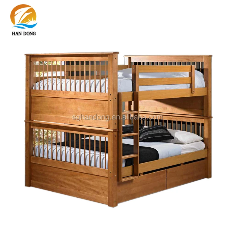 Espresso High End Wood Double Two Floor Bunk Beds With Drawer