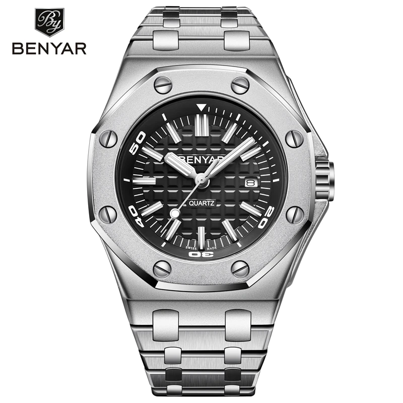 

Benyar 5123 Fashion Design Quartz Men's Watches Casual Waterproof Sport Watch Men Stainless Steel Wristwatch Mens reloj, 6 colors