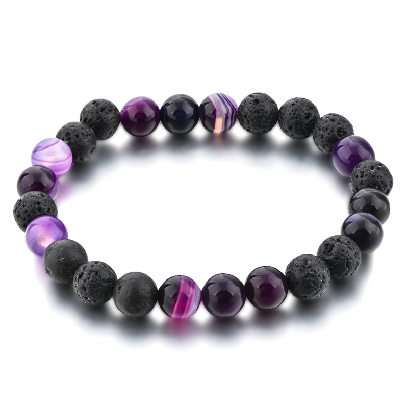 

Interlaced beaded bracelet, purple agate beads with lava stone beaded women bracelet