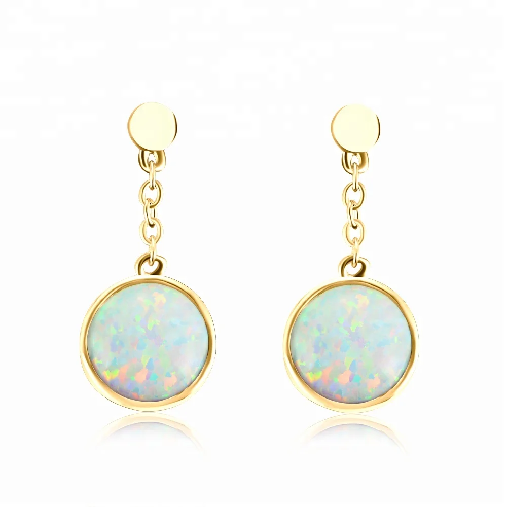 

Synthetic opal piercing saudi gold plated jewelry hanging earrings