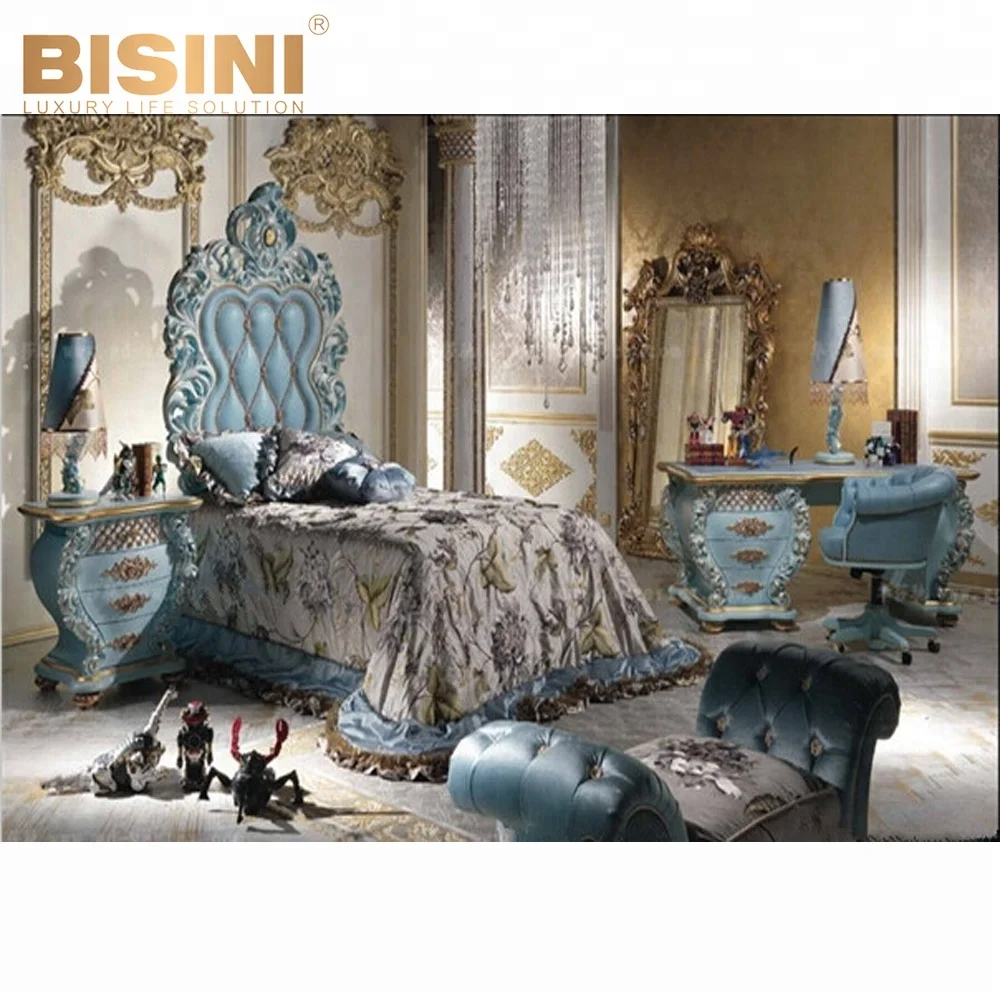 Bisini Luxury Royal Prince Blue Kids Bed For Boy European Children Bedroom Furniture Sets Bf07 70221 Buy Kids Antique Vanity Dresser With