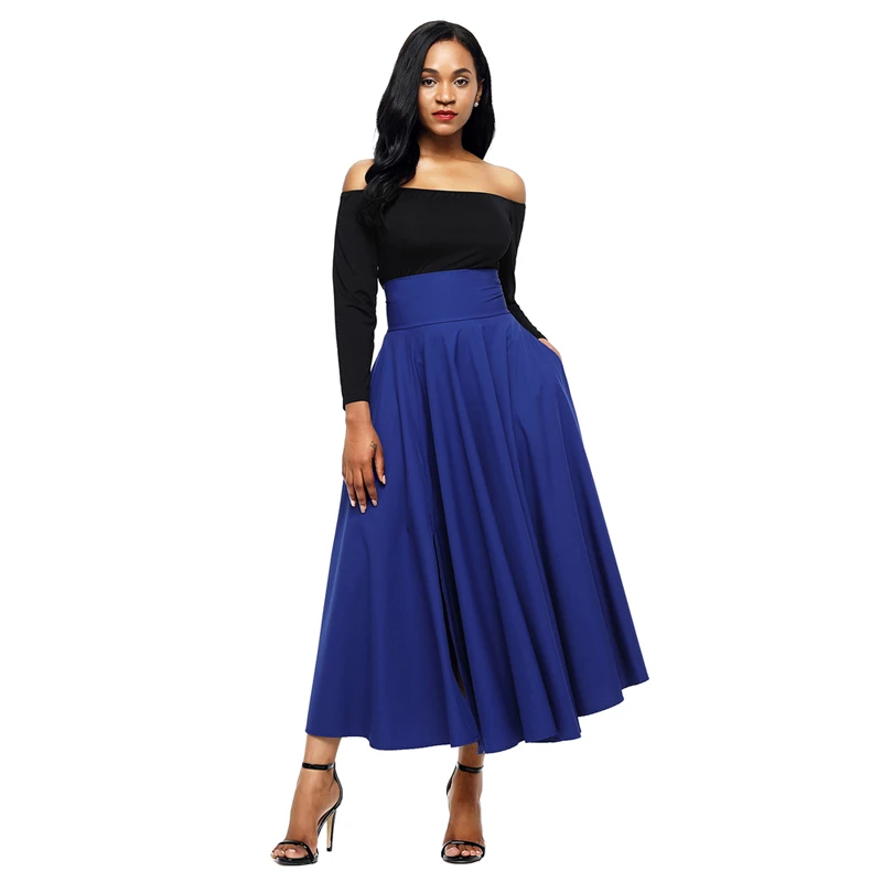 

New Fashion Style Hot Sale Womens high waist long maxi skirt, As shown