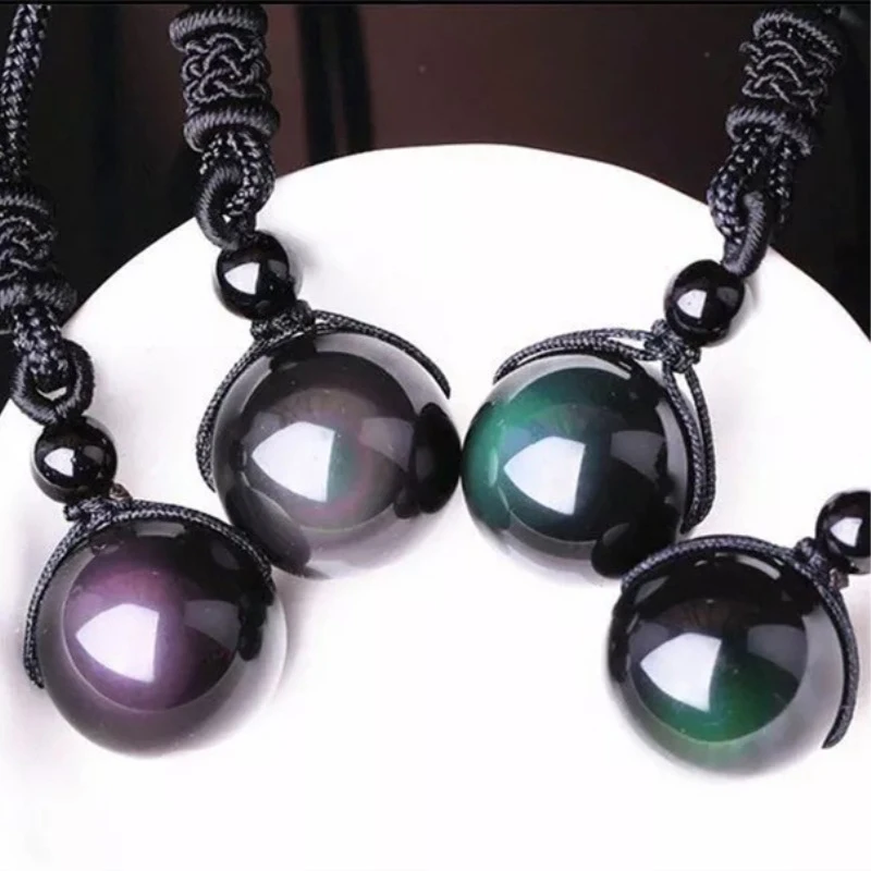 

The Most Popular Products Rainbow Eye Transfer Good Luck Natural Stone Obsidian Necklace