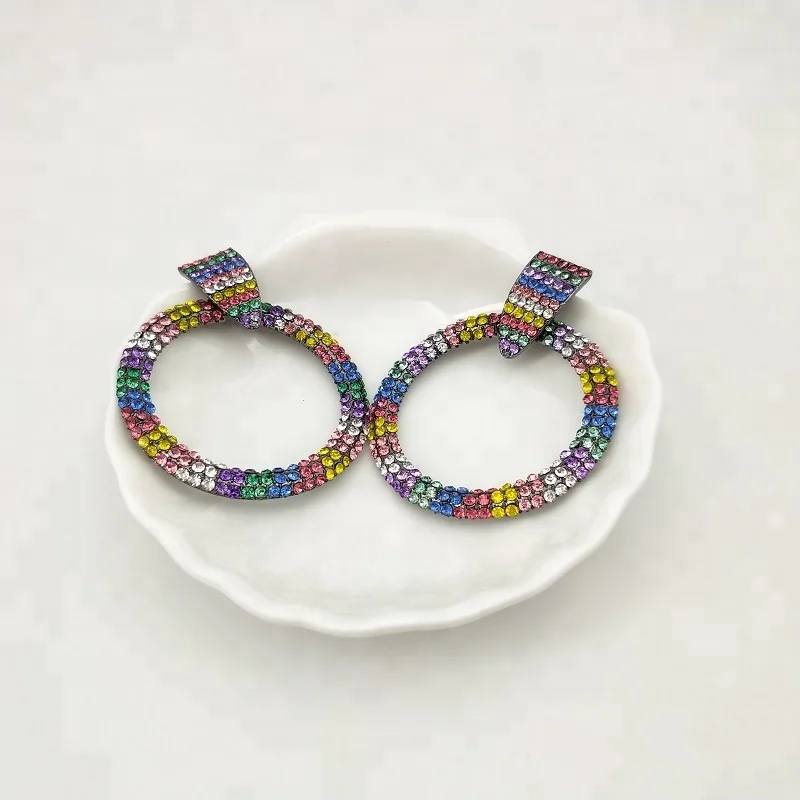 

Frontal hoop earrings multicoloured rhinestones gun metal in the back