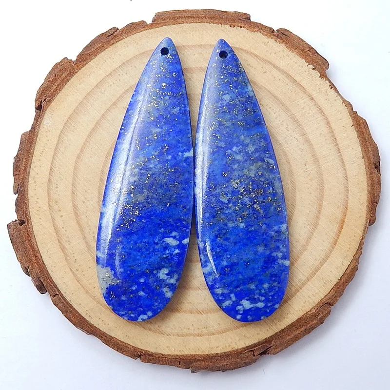 

Lapis Lazuli Pendant Earrings Gemstone Beads Semiprecious Stones Cutting for Jewelry Making 52x16x5mm 15.4g, Dark blue