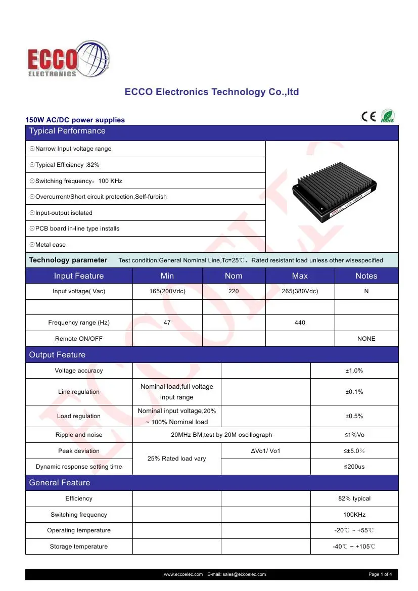 Isolated Pcb Mounted 150w Ac/dc Converter 220vac To 12v/15v/24v/28v/48v ...
