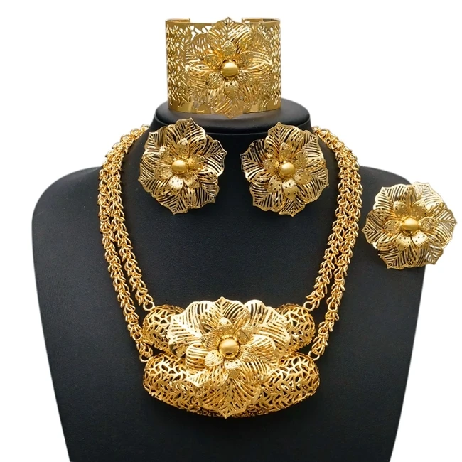 Yulaili 22k Gold Jewellery Dubai Wholesale Ring Earring Bracelet Bangle Big Pendant Women ...
