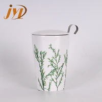 

low moq double wall ceramic cup tea infusion mug with lid