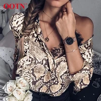 

OOTN Female Tunic 2019 Vintage Fall Casual Satin Blouses Snakeskin Long Sleeve Tops Women Shirts Snake Skin Print Silk Blouse