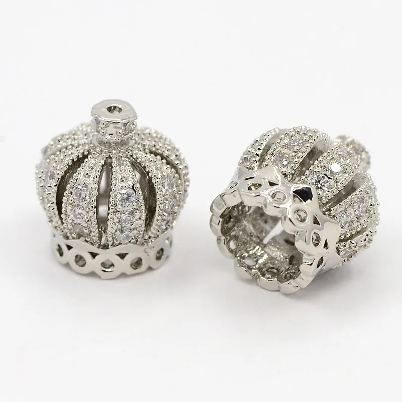 

PandaHall Platinum Crown Brass Micro Pave Cubic Zircon Beads, Platinum & golden