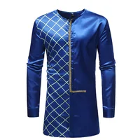 

A4170 Wholesale African bazin clothing men big tall blue shirt