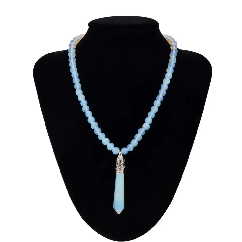 Handmade Fashion Semi Precious Stone Hexagonal Prism Pendant 8mm Beaded