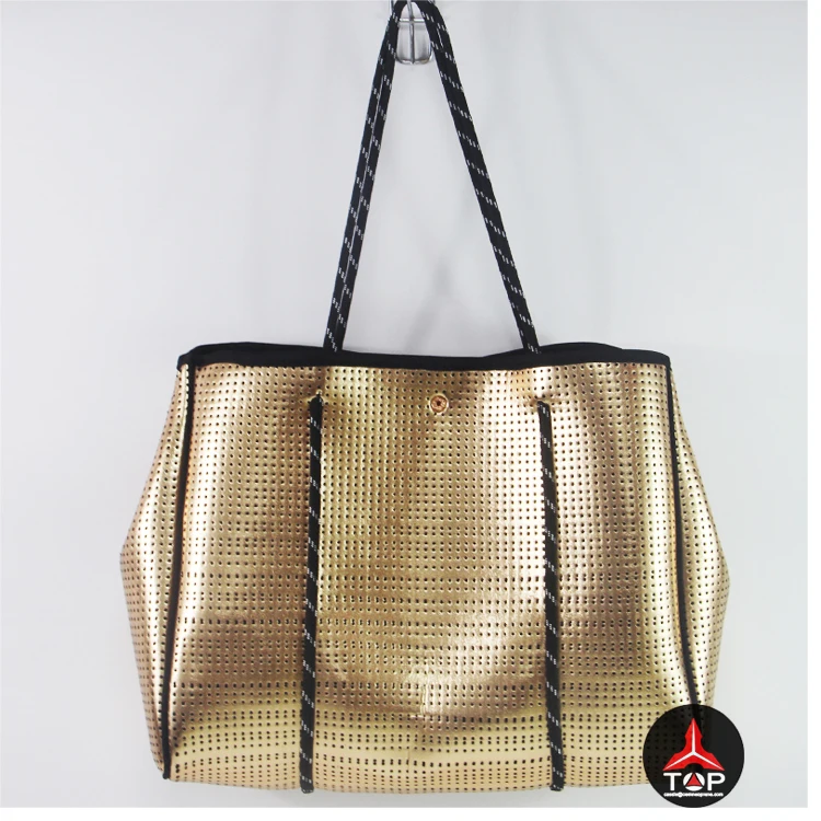 

Gold Metallic Luxury Party Cruise Neoprene Handbag Shoulder Bag Shopping Tote