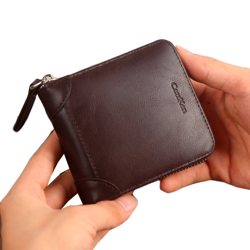 

Carrken Horizontal Style Men's Short Vintage Front Pocket Zipper Wallet, 7 colors