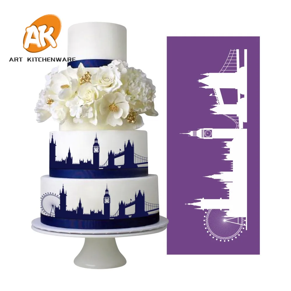

AK Sugar Craft Fondant Cake Decorating Tools Soft Transparent famous building Icing Pastry Stencil Wedding Cake Mesh Stencil