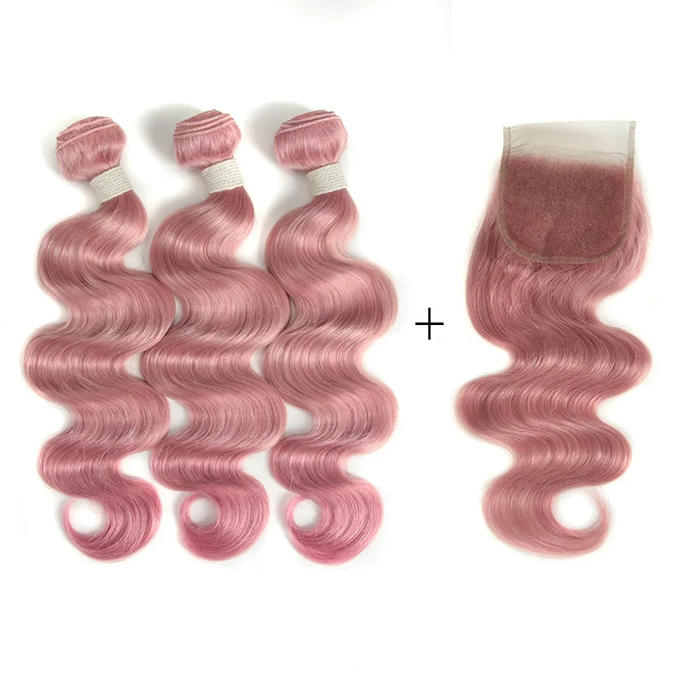 

Sleek brand 10A grade pink color virgin human hair bundles with closure brazilian remy human hair extension new fashion color