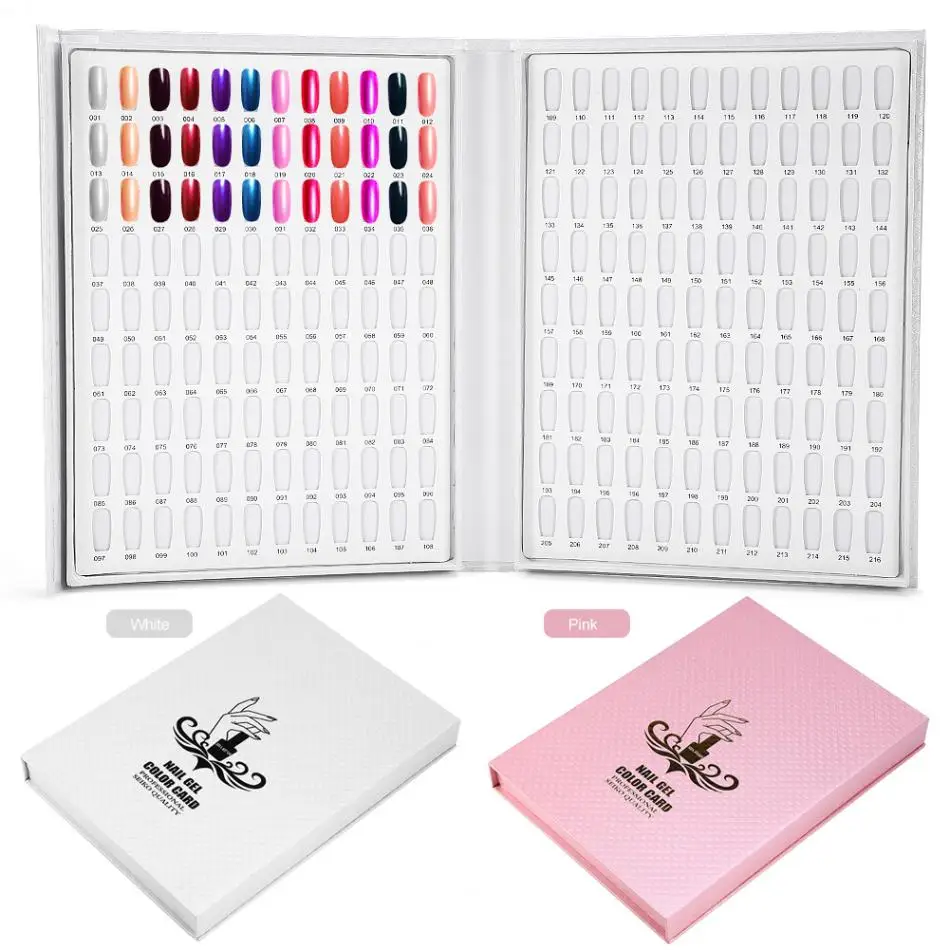 

216 Colors Nail Gel Polish Showing Nail Color Chart Nail Color Display Book, Pink,white,yellow