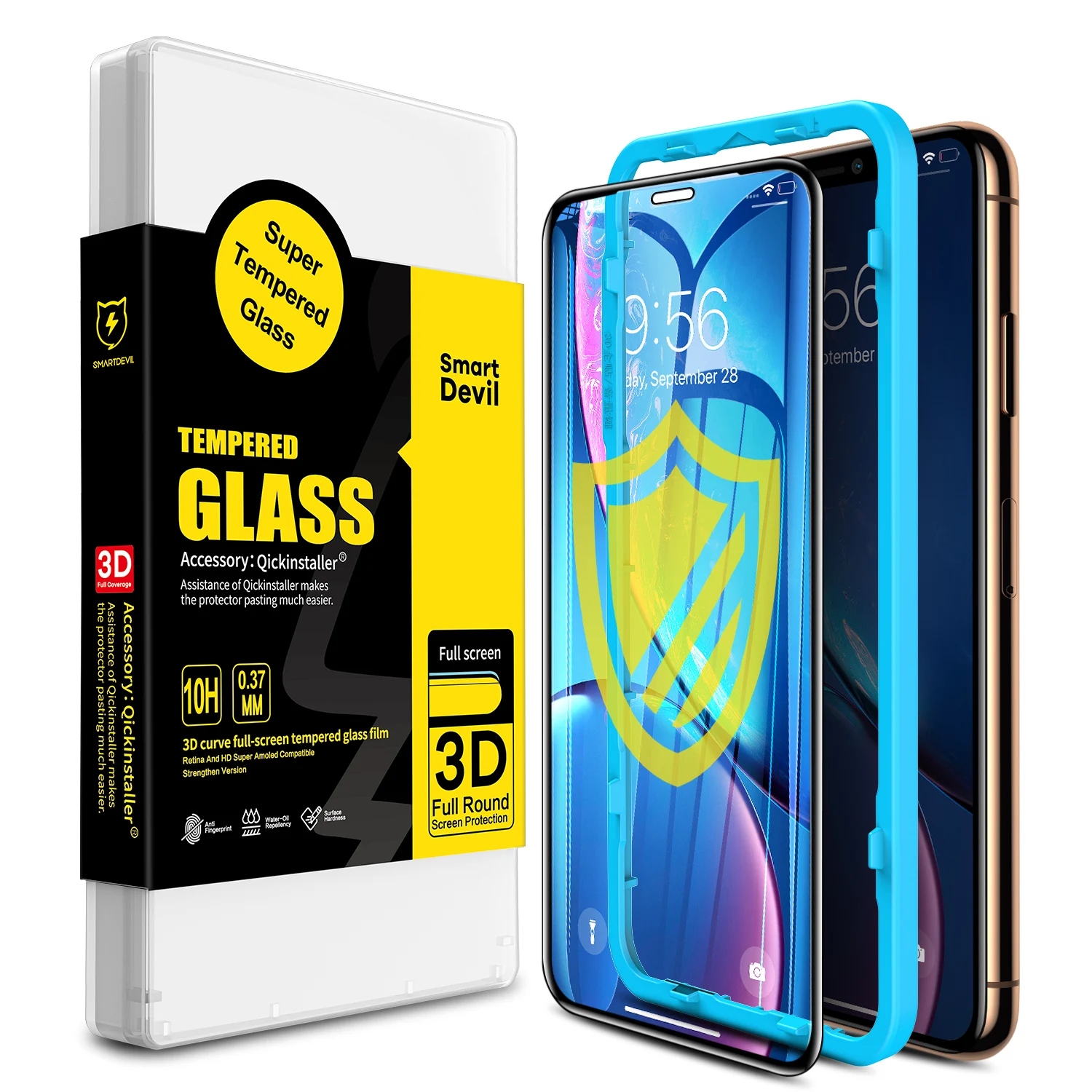 SmartDevil Screen Protector for iPhone Xs Max [Diamond Tempered Film] [Impact Absorb] [Anti-Fingerprint] [Easy Install]
