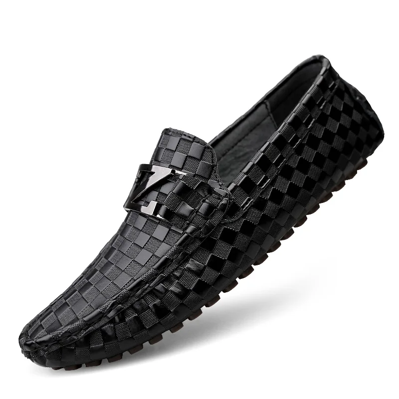 

High quality Leather Casual Shoes men grid style Slip On Moccasins Boys Driving Shoes, Customized color