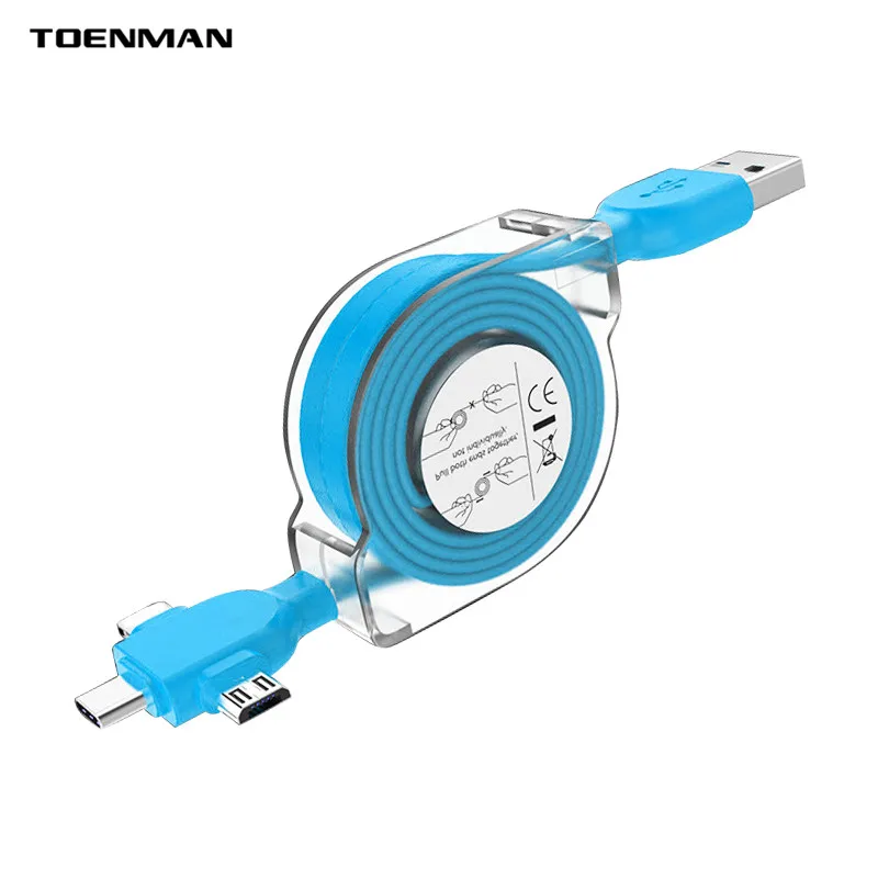 

3 In 1 Tpe For Iphone Charger Micro Usb Cable 1M 2M 3M Retractable Flat Usb Charging Cable