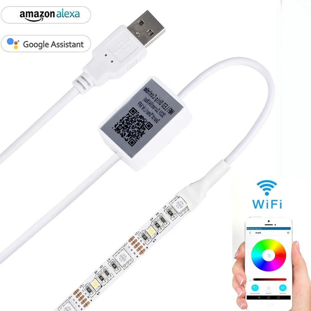 USB WIFI PC/TV Backlights Kit, Sync to Music Wireless RGBW Multicolor LED Screen Accent Strip Lighting 30LEDs 5050 Dimmable