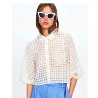 

2019 new arrival vintage printed summer ladies long puff balloon sleeve blouse for women chiffon blouse tops