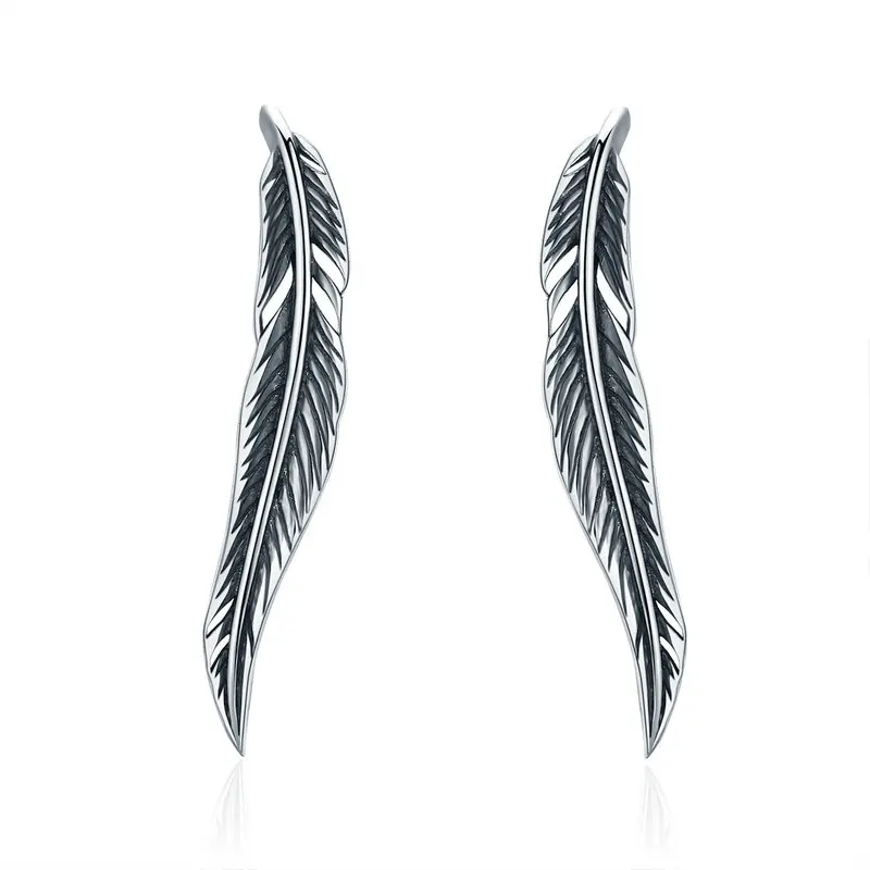 

New Trendy Vintage Feather Wings Cuff 925 Sterling Silver Drop Earring