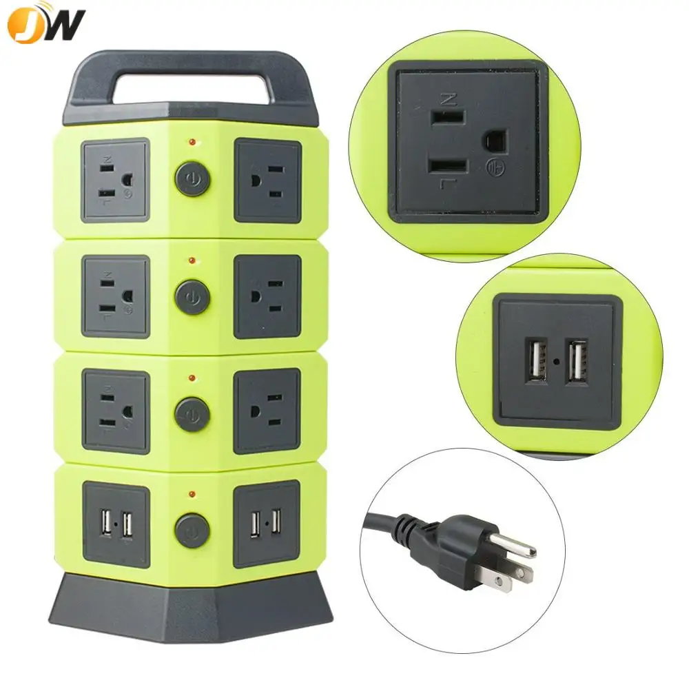 PRO ELEC 10 WAY SURGE PROTECTED EXTENSION TOWER WITH 2 x USB PORTS & 2m CABLE 