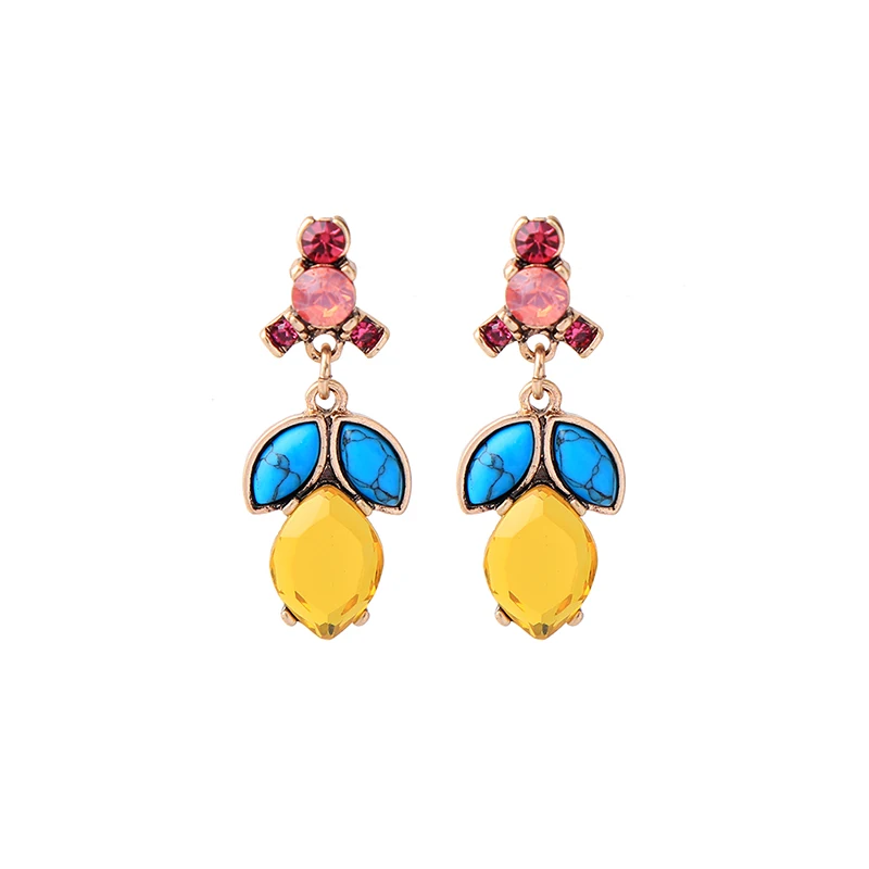 

ed00186c-5 Turkish Crystal Turquoise Yellow Gemstone Flower Gold Plated Earrings