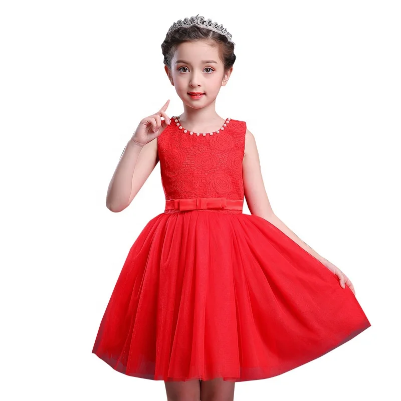 

New Popular Lace Fashion Design Kids Clothing 2019 Kids Tutu Dresses Sleeveless Summer Girl Dresses, White;red