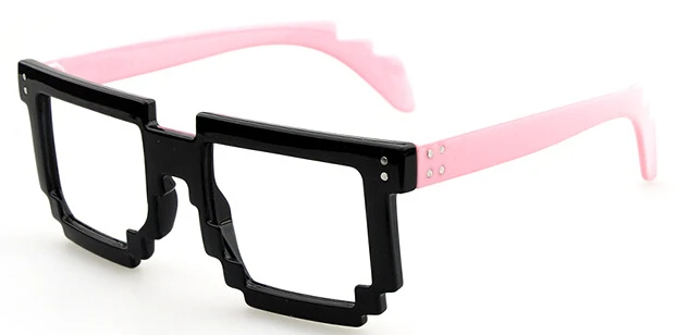 Novelty Nerd Geek Gamer Colorful 2-Tone SunGlasses Pixelated 8-Bit Pink Orange