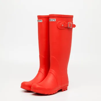 red rubber rain boots
