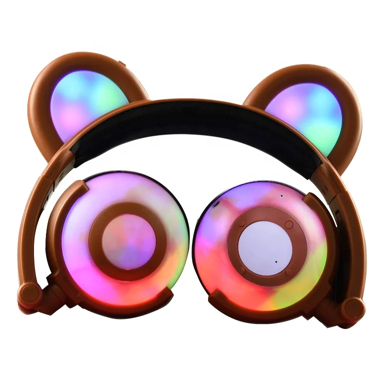 

shenzhen paypal rohs fc ce panda ear led light glowing wireless head phones headphone, Black;blue;pink;white;brown
