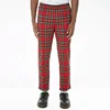 Fashion spring mens slim fit red plaid pants with slanted zip pockets