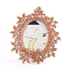 Fashion Customized Logo Oval Shape Rose Gold Rhinestone Flower Embellished Elegant Photo Frame With Holder