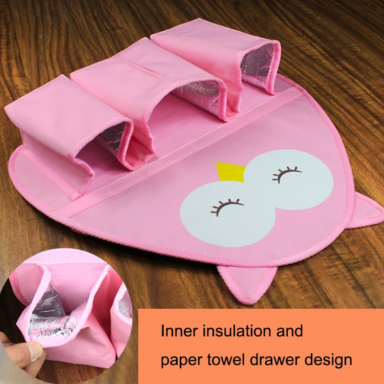 Promotional gifts lovely cartoon insulation bag car organizer for kids with 3 pockets storage